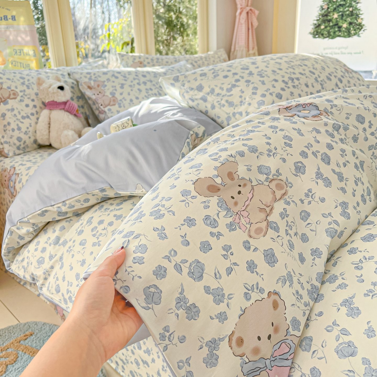 91家纺网 家纺一手货源 找家纺 女子家纺 2026新款全棉纯棉13070印花四件套单品系列 甜梦小熊