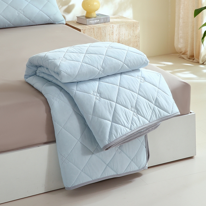 91家纺网 家纺一手货源 找家纺 伊赛家纺 2026新款有铵凉感丝夏被 浅蓝