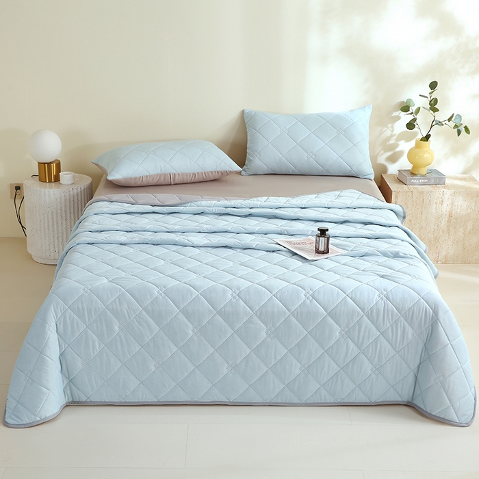 91家纺网 家纺一手货源 找家纺 伊赛家纺 2026新款有铵凉感丝夏被 浅蓝