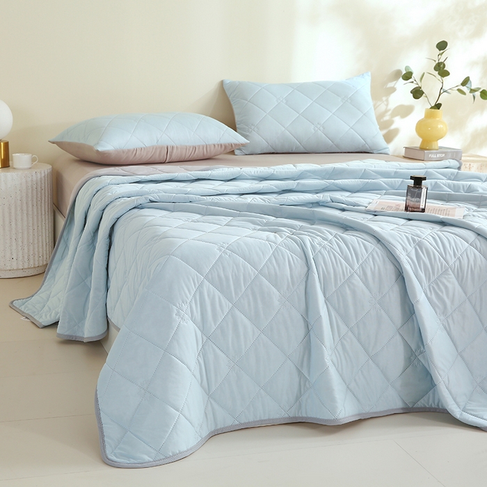 91家纺网 家纺一手货源 找家纺 伊赛家纺 2026新款有铵凉感丝夏被 浅蓝