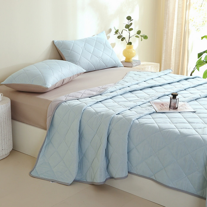 91家纺网 家纺一手货源 找家纺 伊赛家纺 2026新款有铵凉感丝夏被 浅蓝