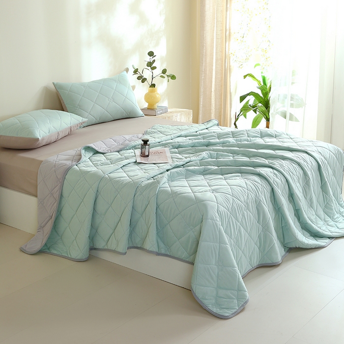 91家纺网 家纺一手货源 找家纺 伊赛家纺 2026新款有铵凉感丝夏被 湖蓝