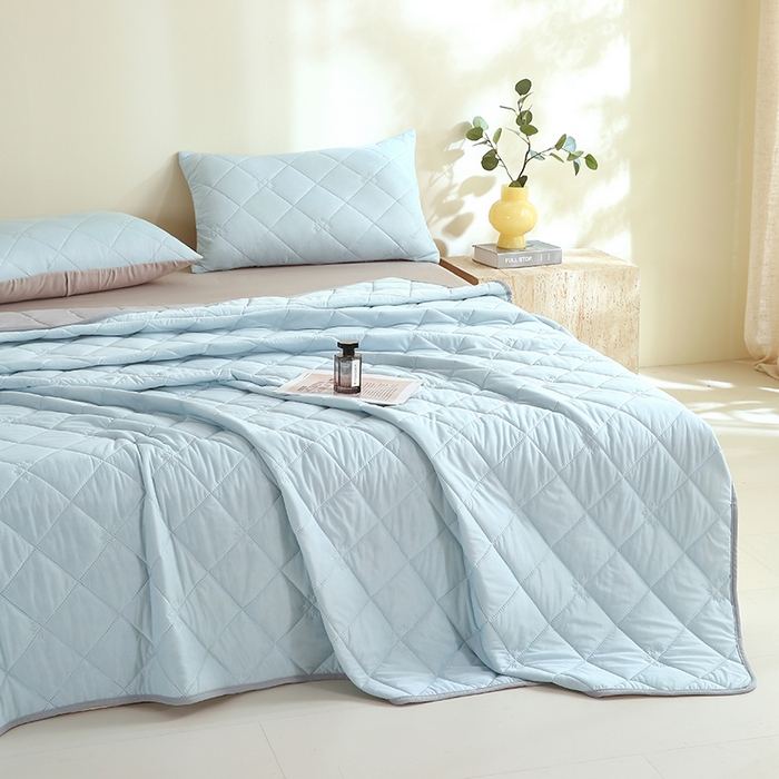 91家纺网 家纺一手货源 找家纺 伊赛家纺 2026新款有铵凉感丝夏被 浅蓝