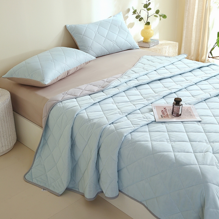 91家纺网 家纺一手货源 找家纺 伊赛家纺 2026新款有铵凉感丝夏被 浅蓝