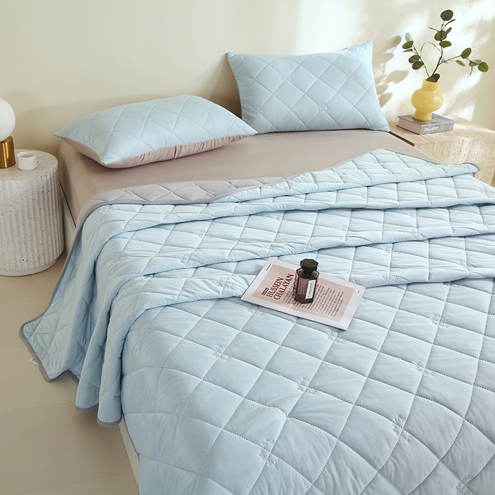 91家纺网 家纺一手货源 找家纺 伊赛家纺 2026新款有铵凉感丝夏被 浅蓝