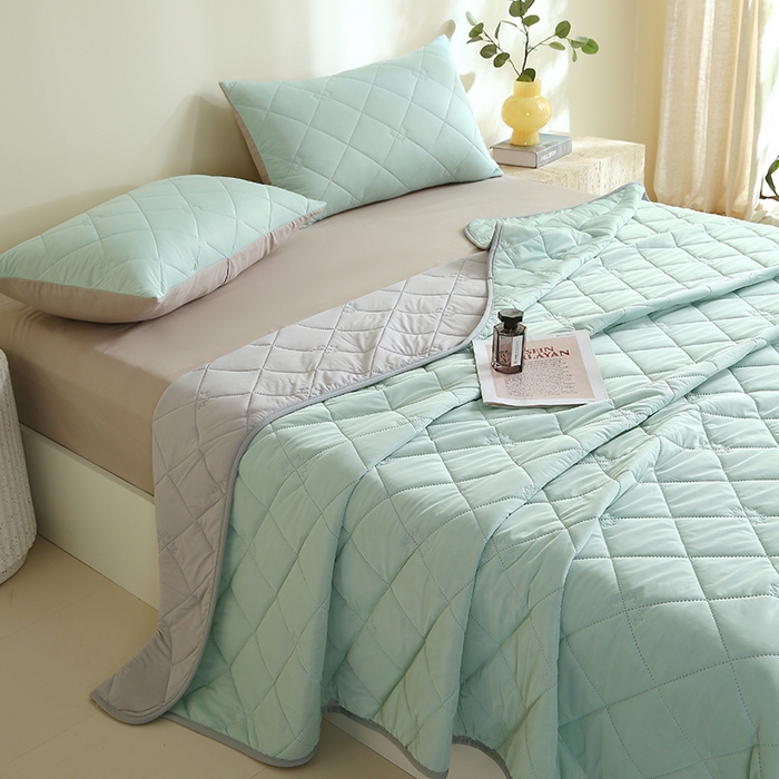 91家纺网 家纺一手货源 找家纺 伊赛家纺 2026新款有铵凉感丝夏被 湖蓝