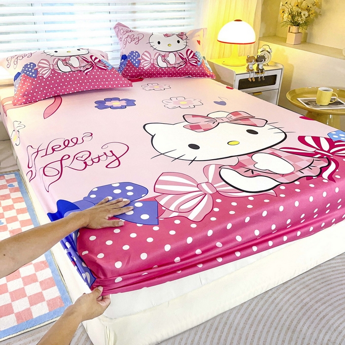 91家纺网 家纺一手货源 找家纺 一电 2026新款卡通床单床笠棕垫床套防尘罩席床垫保护套卡通儿童上下床床单床笠-第二批 蝴蝶结KT