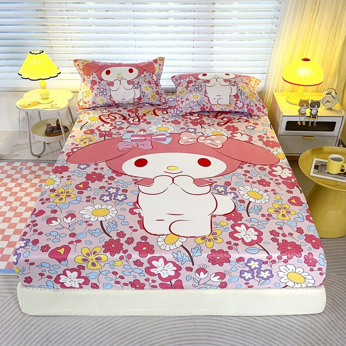 91家纺网 家纺一手货源 找家纺 一电 2026新款卡通床单床笠棕垫床套防尘罩席床垫保护套卡通儿童上下床床单床笠-第二批 花朵美乐蒂