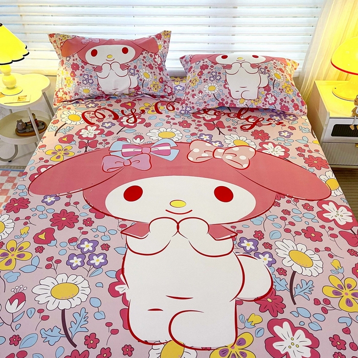 91家纺网 家纺一手货源 找家纺 一电 2026新款卡通床单床笠棕垫床套防尘罩席床垫保护套卡通儿童上下床床单床笠-第二批 花朵美乐蒂