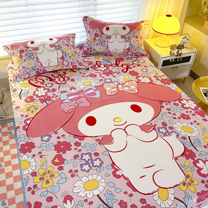 91家纺网 家纺一手货源 找家纺 一电 2026新款卡通床单床笠棕垫床套防尘罩席床垫保护套卡通儿童上下床床单床笠-第二批 花朵美乐蒂