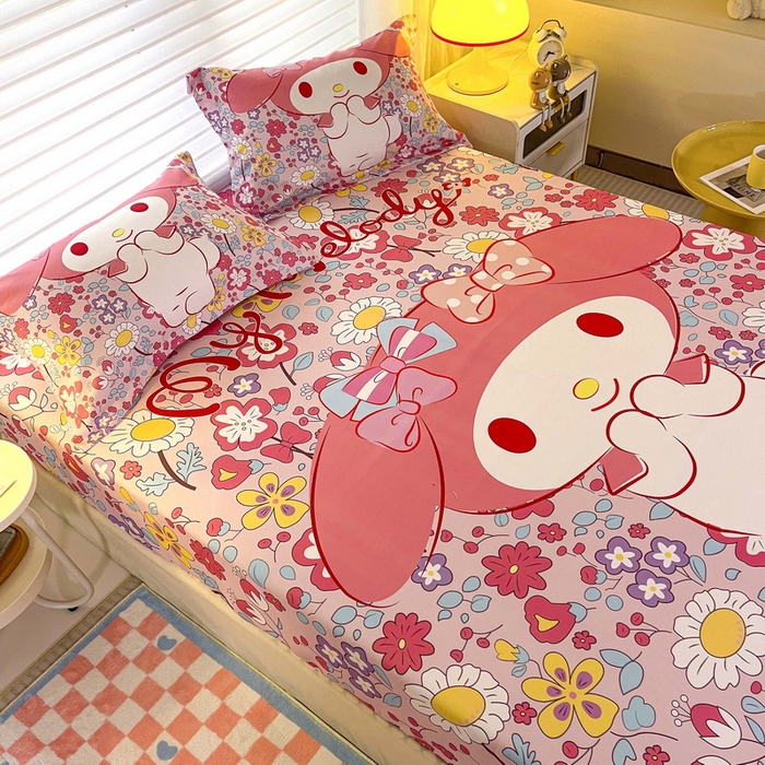 91家纺网 家纺一手货源 找家纺 一电 2026新款卡通床单床笠棕垫床套防尘罩席床垫保护套卡通儿童上下床床单床笠-第二批 花朵美乐蒂