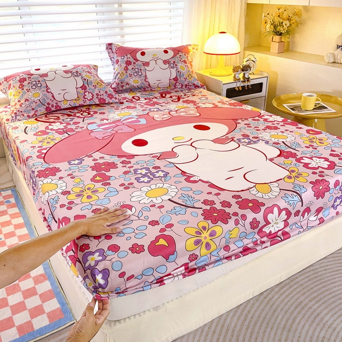 91家纺网 家纺一手货源 找家纺 一电 2026新款卡通床单床笠棕垫床套防尘罩席床垫保护套卡通儿童上下床床单床笠-第二批 花朵美乐蒂