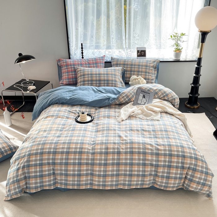 91家纺网 家纺一手货源 找家纺 （总）春皖家纺 2026新款色织AB版水洗棉三件套四件套单品系列（四件套风格一）