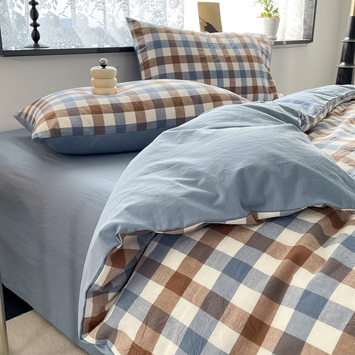 91家纺网 家纺一手货源 找家纺 （总）春皖家纺 2026新款色织AB版水洗棉三件套四件套单品系列（四件套风格一）