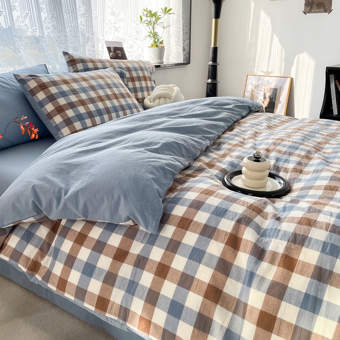 91家纺网 家纺一手货源 找家纺 （总）春皖家纺 2026新款色织AB版水洗棉三件套四件套单品系列（四件套风格一）