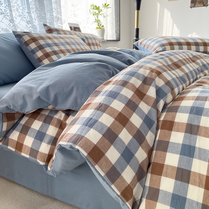 91家纺网 家纺一手货源 找家纺 （总）春皖家纺 2026新款色织AB版水洗棉三件套四件套单品系列（四件套风格一）