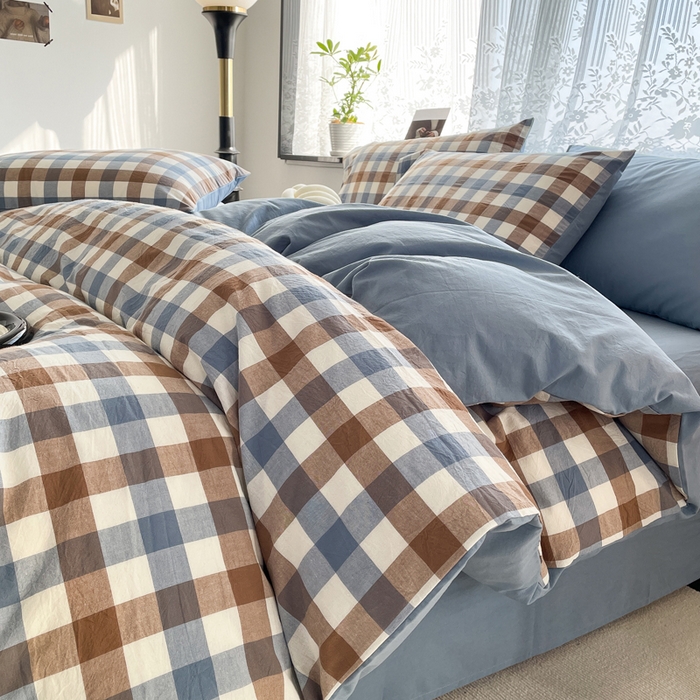 91家纺网 家纺一手货源 找家纺 （总）春皖家纺 2026新款色织AB版水洗棉三件套四件套单品系列（四件套风格一）