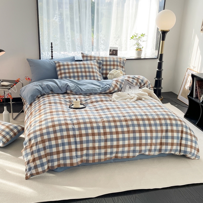 91家纺网 家纺一手货源 找家纺 （总）春皖家纺 2026新款色织AB版水洗棉三件套四件套单品系列（四件套风格一）