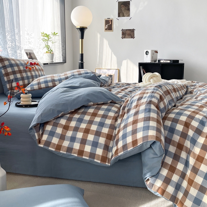 91家纺网 家纺一手货源 找家纺 （总）春皖家纺 2026新款色织AB版水洗棉三件套四件套单品系列（四件套风格一）