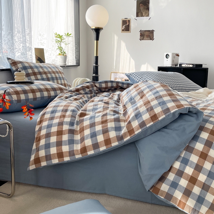 91家纺网 家纺一手货源 找家纺 （总）春皖家纺 2026新款色织AB版水洗棉三件套四件套单品系列（四件套风格一）