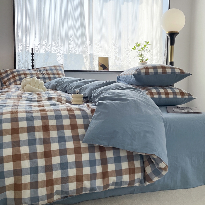 91家纺网 家纺一手货源 找家纺 （总）春皖家纺 2026新款色织AB版水洗棉三件套四件套单品系列（四件套风格一）