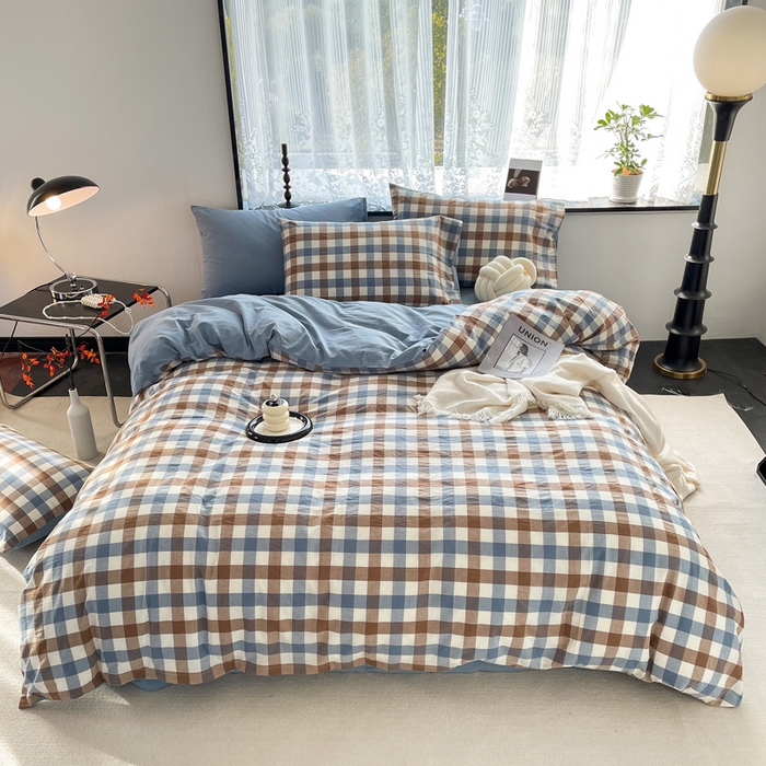 91家纺网 家纺一手货源 找家纺 （总）春皖家纺 2026新款色织AB版水洗棉三件套四件套单品系列（四件套风格一）