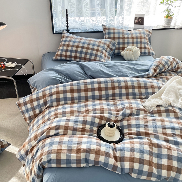 91家纺网 家纺一手货源 找家纺 （总）春皖家纺 2026新款色织AB版水洗棉三件套四件套单品系列（四件套风格一）