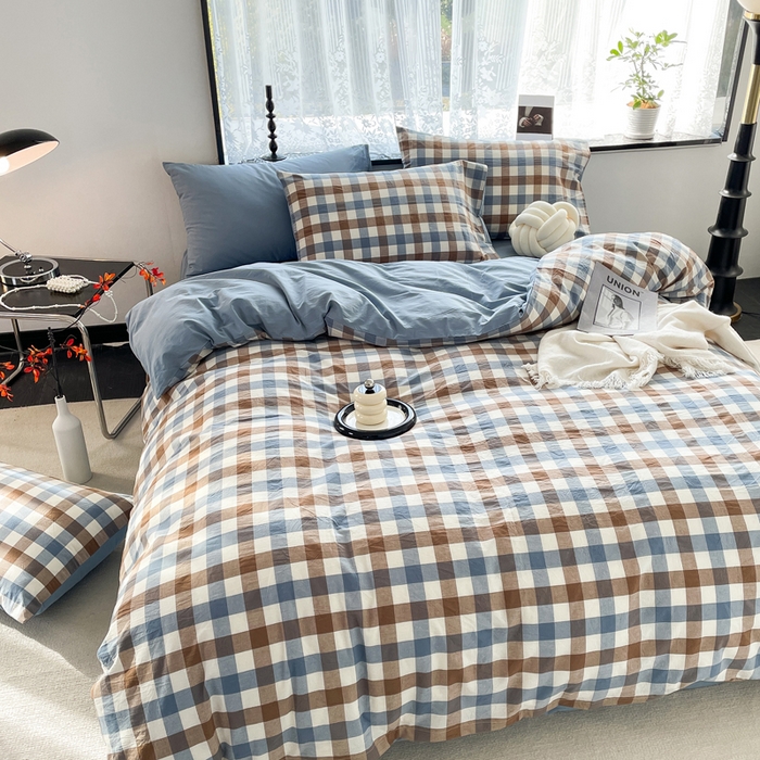 91家纺网 家纺一手货源 找家纺 （总）春皖家纺 2026新款色织AB版水洗棉三件套四件套单品系列（四件套风格一）