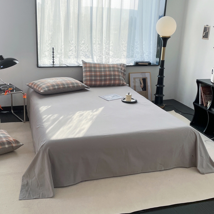 91家纺网 家纺一手货源 找家纺 春皖家纺 2026新款色织AB版水洗棉三件套四件套单品系列（四件套风格一） 栗木-咖格