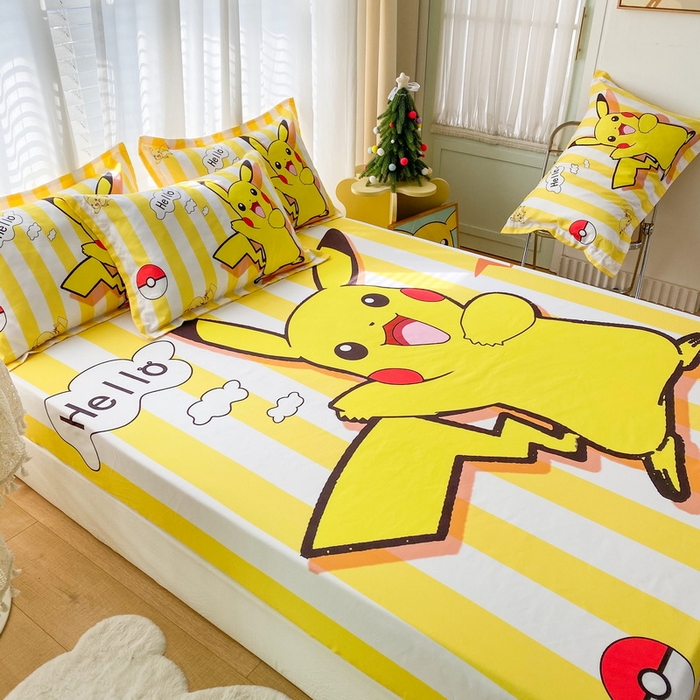 91家纺网 家纺一手货源 找家纺 一电 2026新款卡通床单床笠棕垫床套防尘罩席床垫保护套卡通儿童上下床床单床笠-第二批 开心皮卡丘