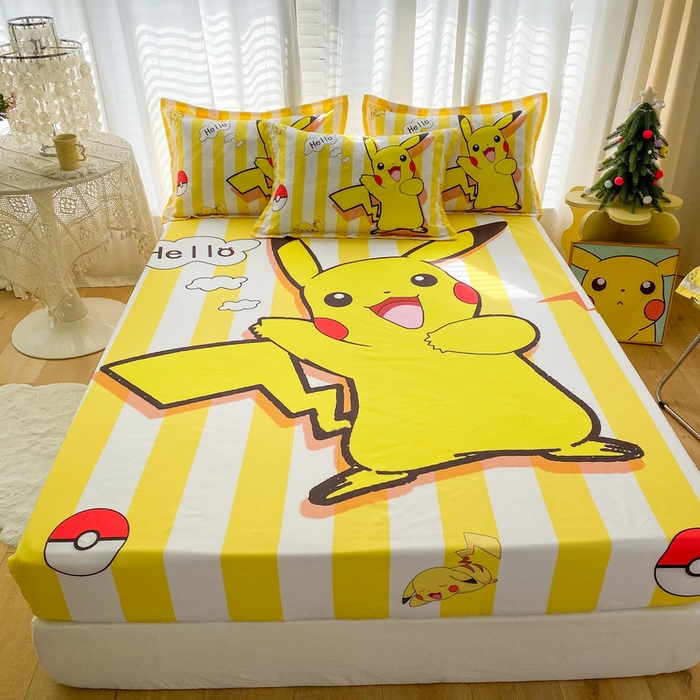 91家纺网 家纺一手货源 找家纺 一电 2026新款卡通床单床笠棕垫床套防尘罩席床垫保护套卡通儿童上下床床单床笠-第二批 开心皮卡丘