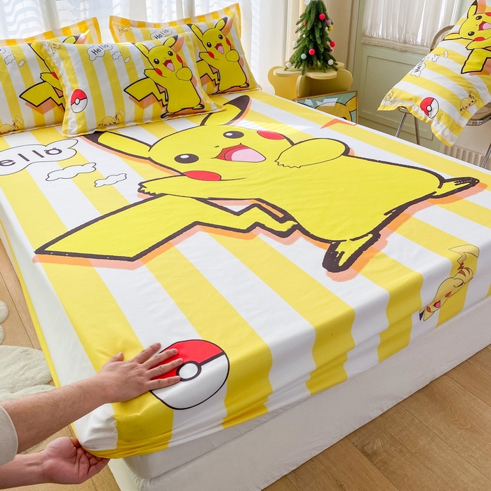 91家纺网 家纺一手货源 找家纺 一电 2026新款卡通床单床笠棕垫床套防尘罩席床垫保护套卡通儿童上下床床单床笠-第二批 开心皮卡丘