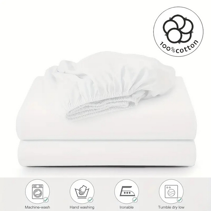 伊赛家纺 2026新款纯色全棉床笠 雪白色