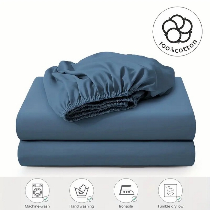 伊赛家纺 2026新款纯色全棉床笠 深蓝色