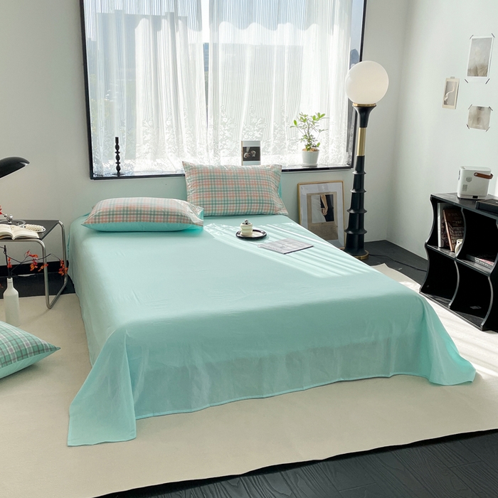 91家纺网 家纺一手货源 找家纺 春皖家纺 2026新款色织AB版水洗棉三件套四件套单品系列（四件套风格一） 翠竹-绿格