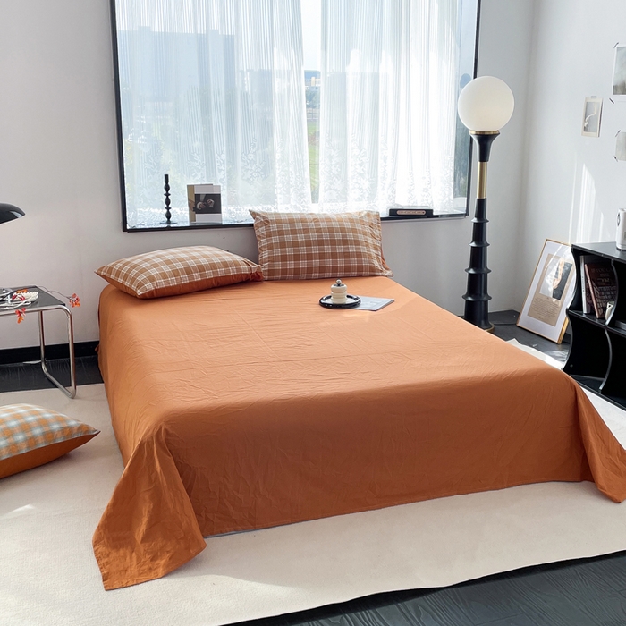 91家纺网 家纺一手货源 找家纺 春皖家纺 2026新款色织AB版水洗棉三件套四件套单品系列（四件套风格一） 素雅-黄格