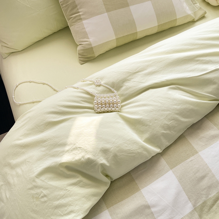 91家纺网 家纺一手货源 找家纺 春皖家纺 2026新款色织AB版水洗棉三件套四件套单品系列（四件套风格一） 素雅-芳绿