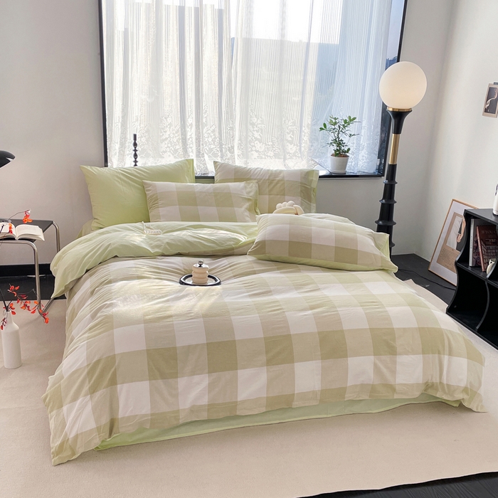 91家纺网 家纺一手货源 找家纺 春皖家纺 2026新款色织AB版水洗棉三件套四件套单品系列（四件套风格一） 素雅-芳绿