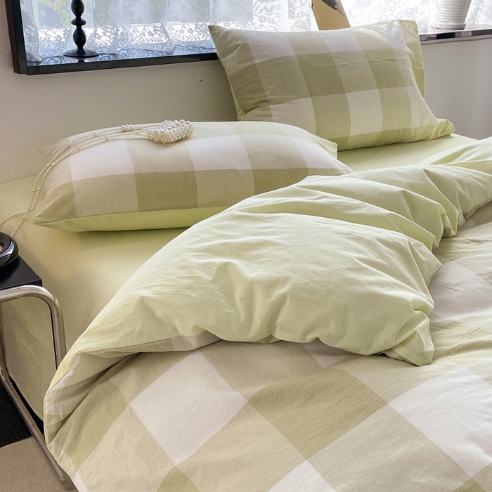 91家纺网 家纺一手货源 找家纺 春皖家纺 2026新款色织AB版水洗棉三件套四件套单品系列（四件套风格一） 素雅-芳绿