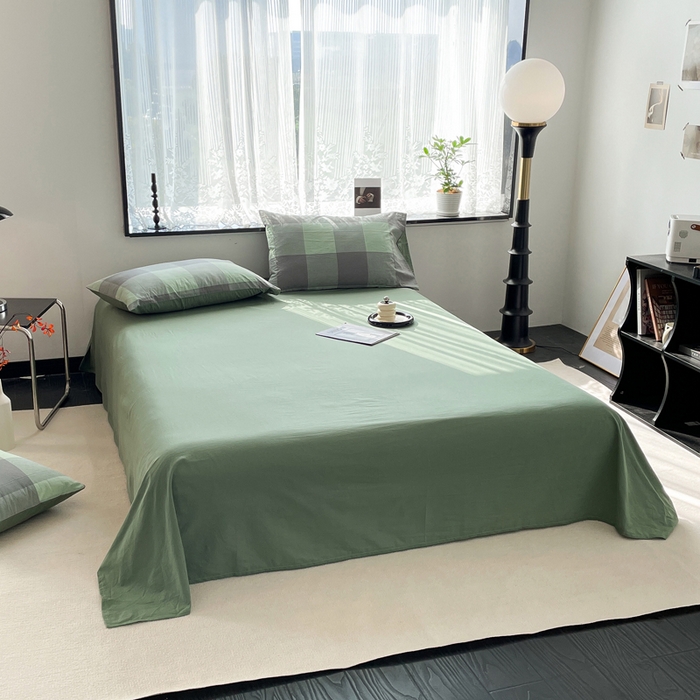 91家纺网 家纺一手货源 找家纺 春皖家纺 2026新款色织AB版水洗棉三件套四件套单品系列（四件套风格一） 素雅-清格