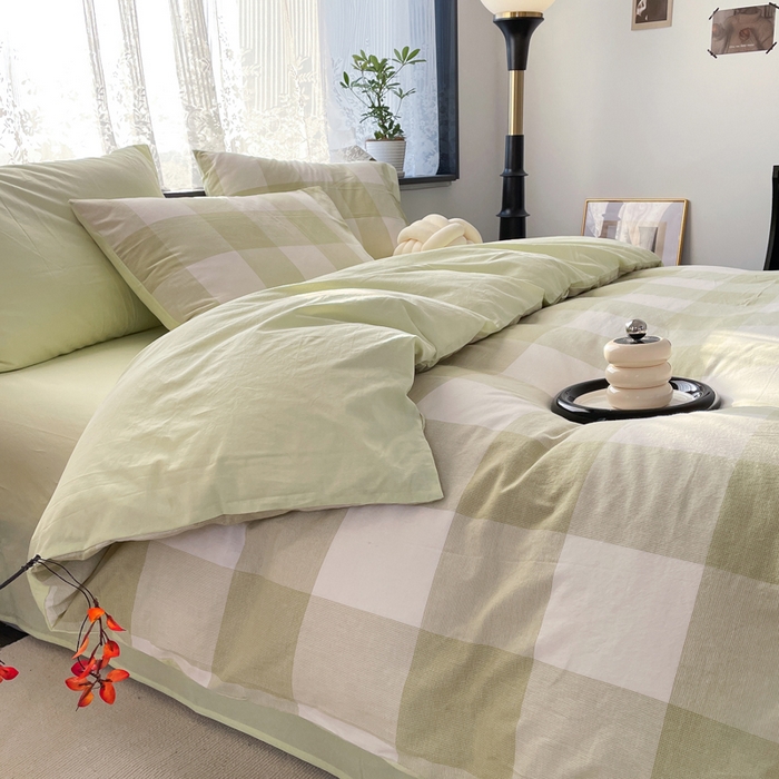 91家纺网 家纺一手货源 找家纺 春皖家纺 2026新款色织AB版水洗棉三件套四件套单品系列（四件套风格一） 素雅-芳绿