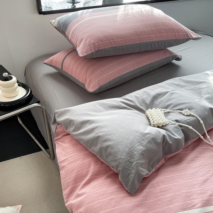 91家纺网 家纺一手货源 找家纺 春皖家纺 2026新款色织AB版水洗棉三件套四件套单品系列（四件套风格一） 素雅-蔻粉