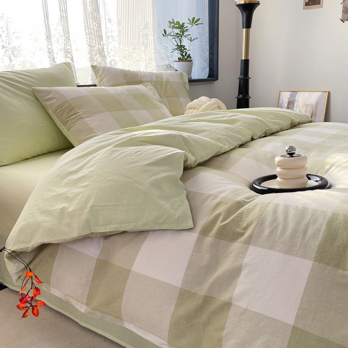 91家纺网 家纺一手货源 找家纺 春皖家纺 2026新款色织AB版水洗棉三件套四件套单品系列（四件套风格一） 素雅-芳绿