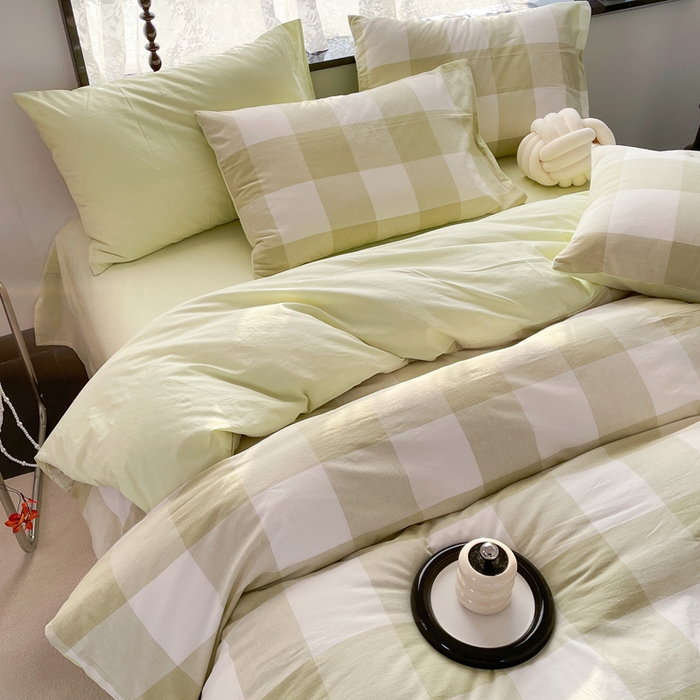 91家纺网 家纺一手货源 找家纺 春皖家纺 2026新款色织AB版水洗棉三件套四件套单品系列（四件套风格一） 素雅-芳绿