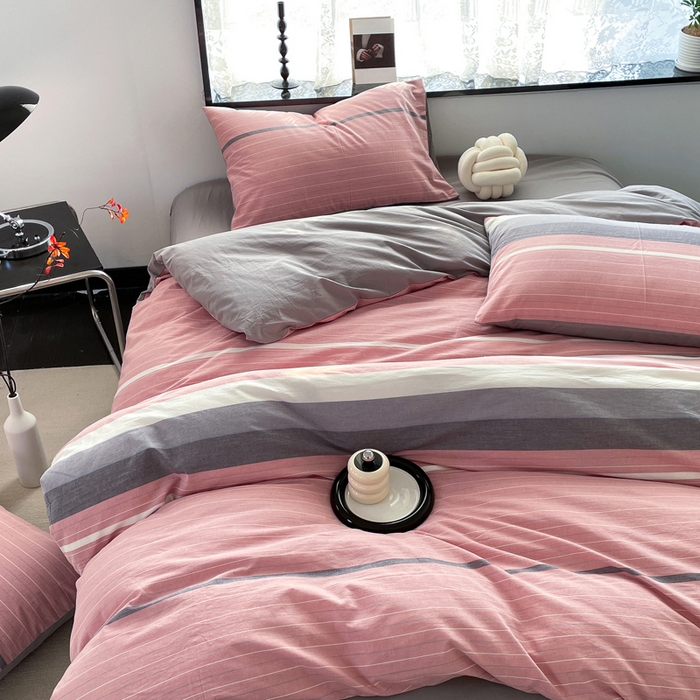 91家纺网 家纺一手货源 找家纺 春皖家纺 2026新款色织AB版水洗棉三件套四件套单品系列（四件套风格一） 素雅-蔻粉