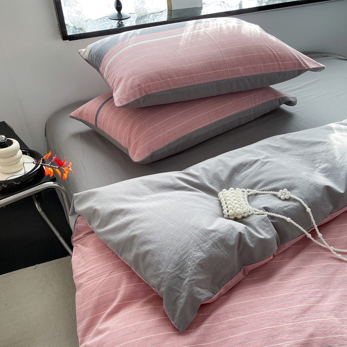 91家纺网 家纺一手货源 找家纺 春皖家纺 2026新款色织AB版水洗棉三件套四件套单品系列（四件套风格一） 素雅-蔻粉