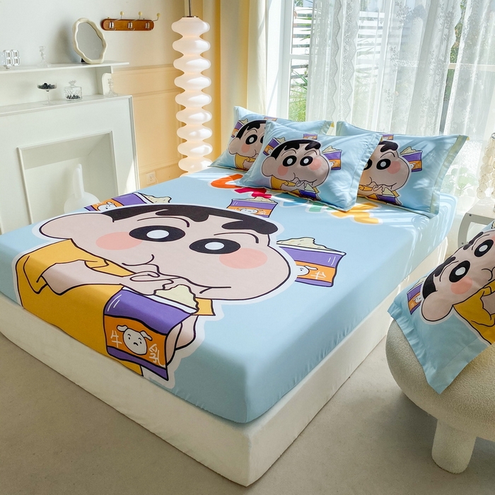 91家纺网 家纺一手货源 找家纺 一电 2026新款卡通床单床笠棕垫床套防尘罩席床垫保护套卡通儿童上下床床单床笠-第二批 奶茶小新