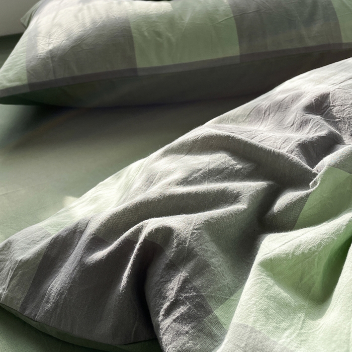 91家纺网 家纺一手货源 找家纺 春皖家纺 2026新款色织AB版水洗棉三件套四件套单品系列（四件套风格一） 素雅-清格