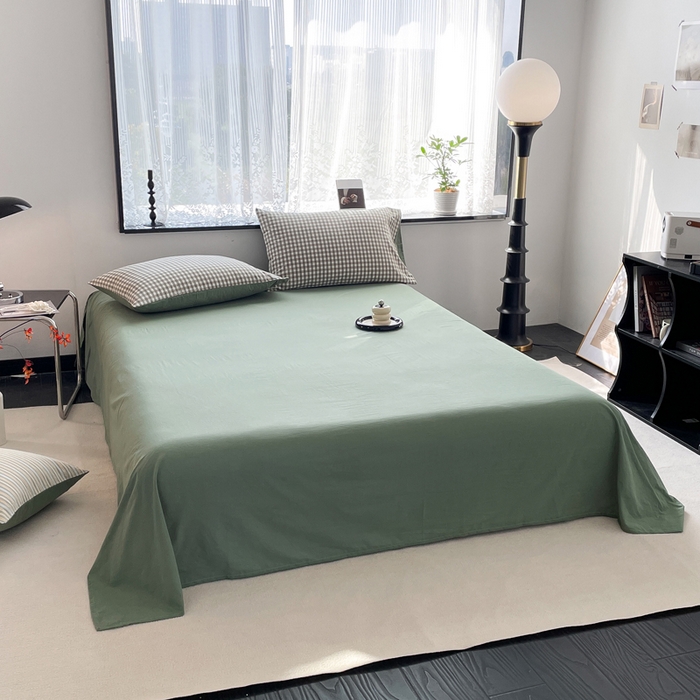 91家纺网 家纺一手货源 找家纺 春皖家纺 2026新款色织AB版水洗棉三件套四件套单品系列（四件套风格一） 素雅-绿格