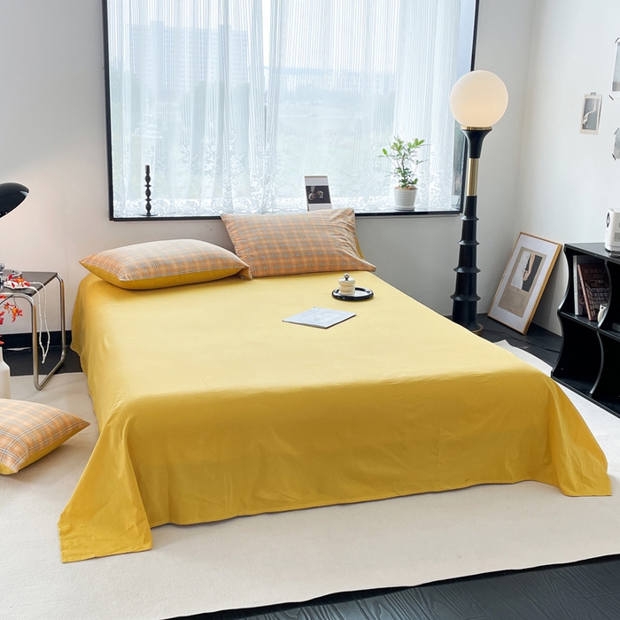 91家纺网 家纺一手货源 找家纺 春皖家纺 2026新款色织AB版水洗棉三件套四件套单品系列（四件套风格一） 素雅-黄条